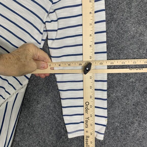 NY Collection Striped Knit Tunic Top Light Weight Women M 3/4 Sleeve Flare Hem - Picture 5 of 16